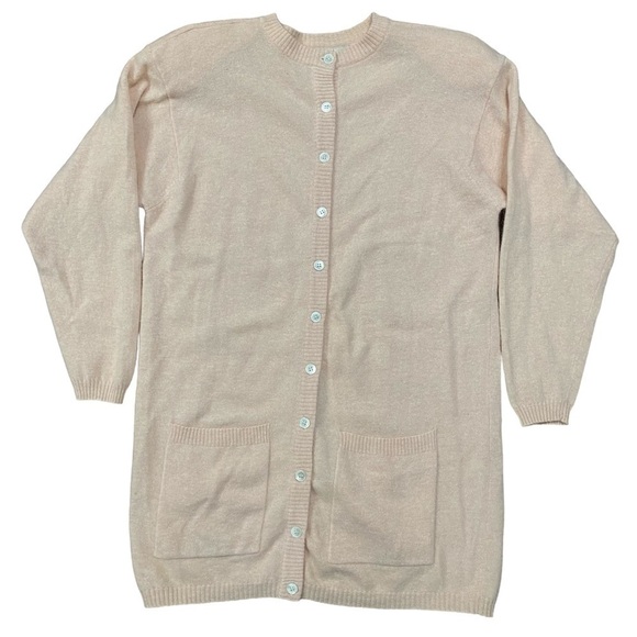 Vintage Liz Claiborne Lambswool Angora Blush Pink Long Lined Cardigan Sz Medium - Picture 1 of 6